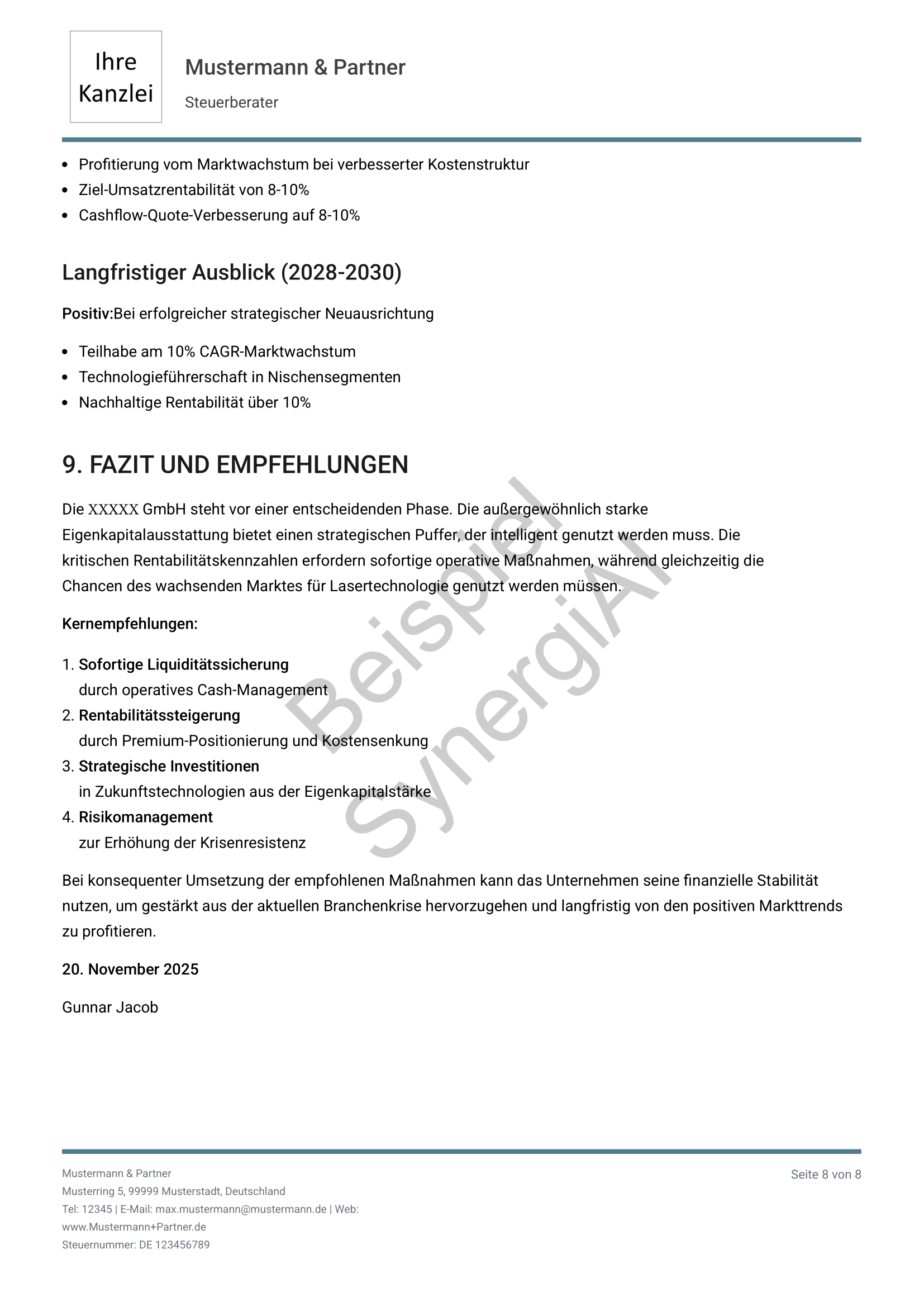 Bankfähiger Managementbericht Seite 8